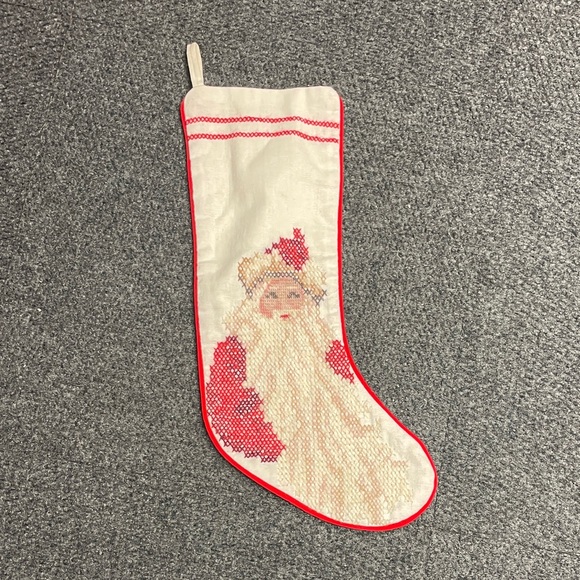 Handmade Other - Vintage Hand made crafted cross stitch folk art Santa Christmas Stocking rustic